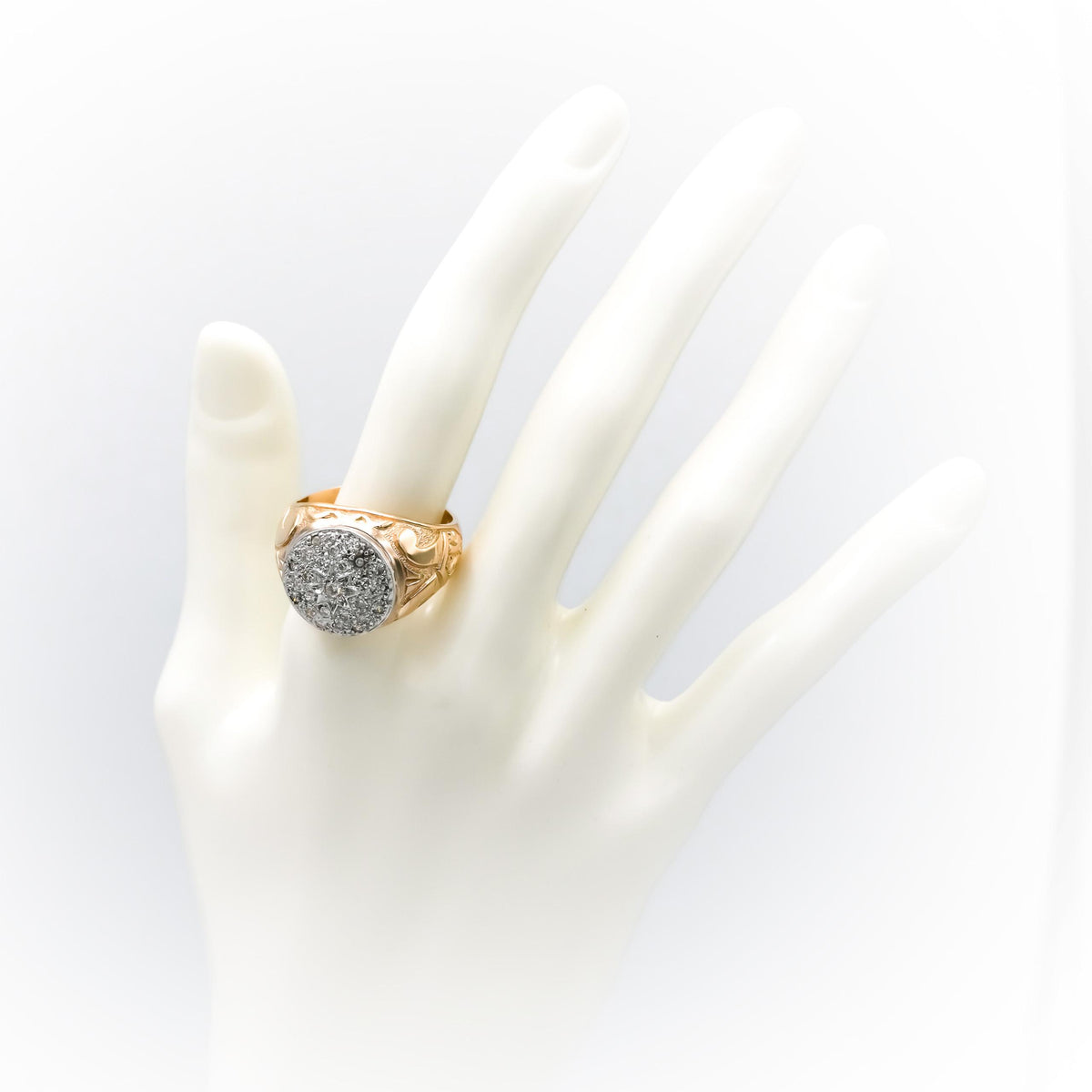 Vintage 18k Yellow White Gold Round Diamond Men's Cluster Ring 0.45CT Size 11