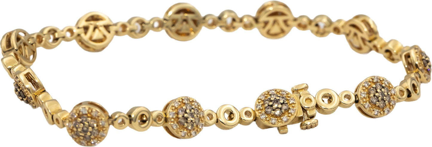 LE VIAN 14k Yellow Gold Round Diamond Cluster Fancy Link Bracelet 0.95CT