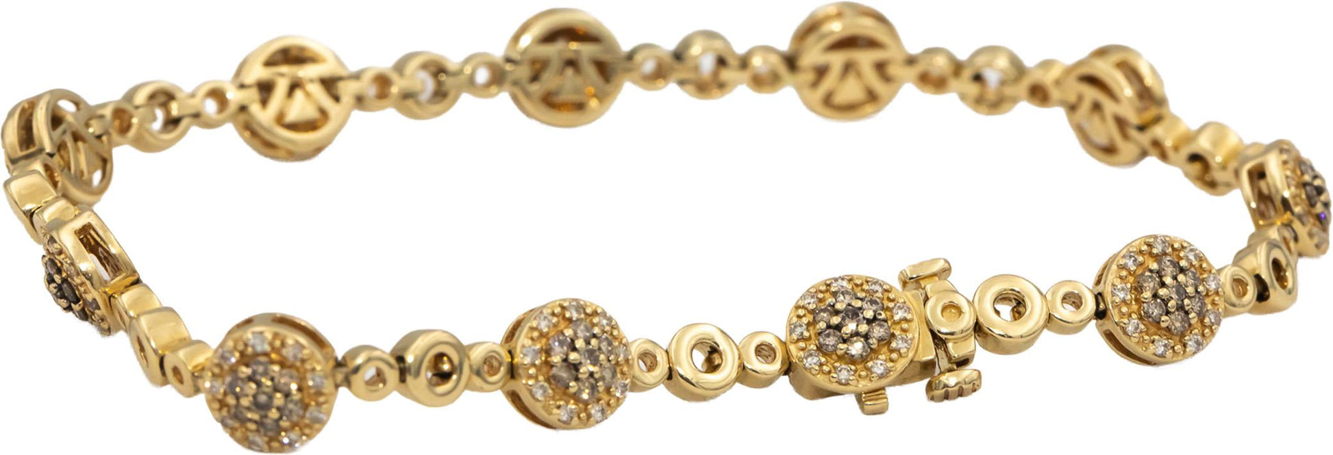 LE VIAN 14k Yellow Gold Round Diamond Cluster Fancy Link Bracelet 0.95CT