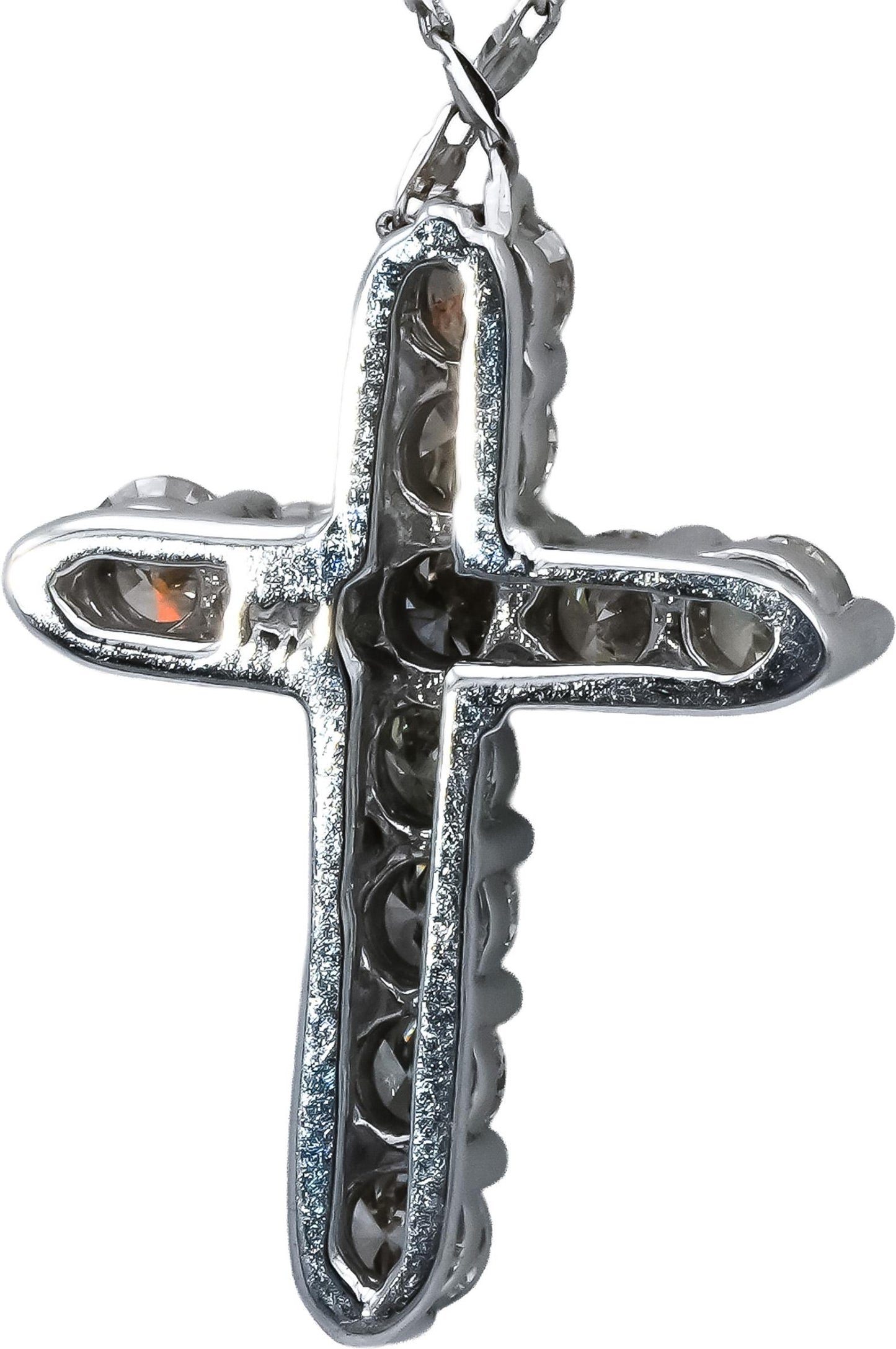 14k White Gold Round Diamond Cross Crucifix Pendant Necklace 1.58CT