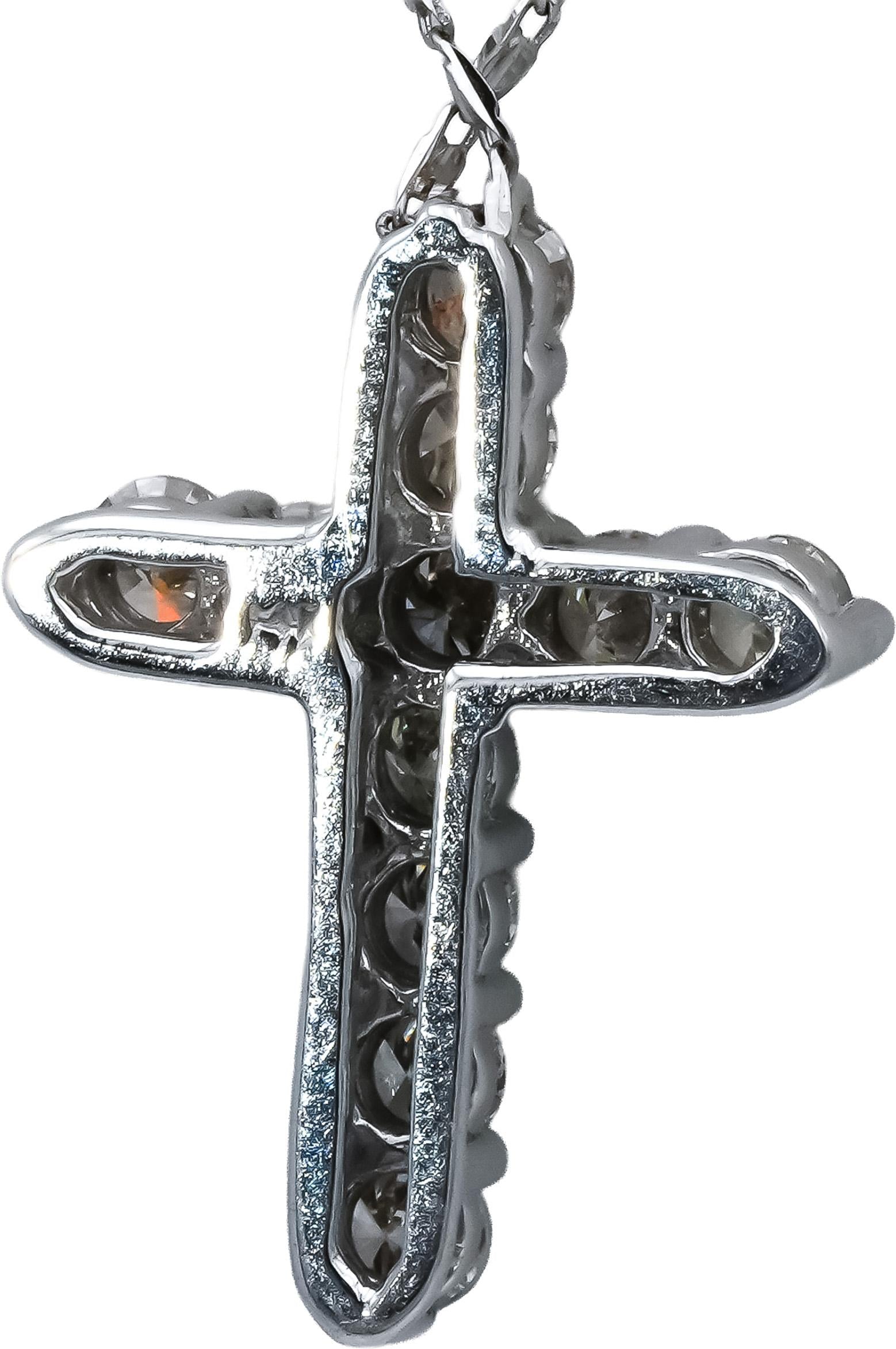14k White Gold Round Diamond Cross Crucifix Pendant Necklace 1.58CT