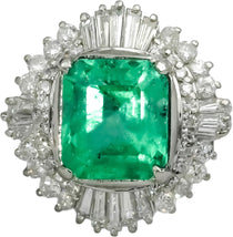GIA Certified Platinum Natural Colombian Emerald & Diamond Ring 4.15CT Size 5.5