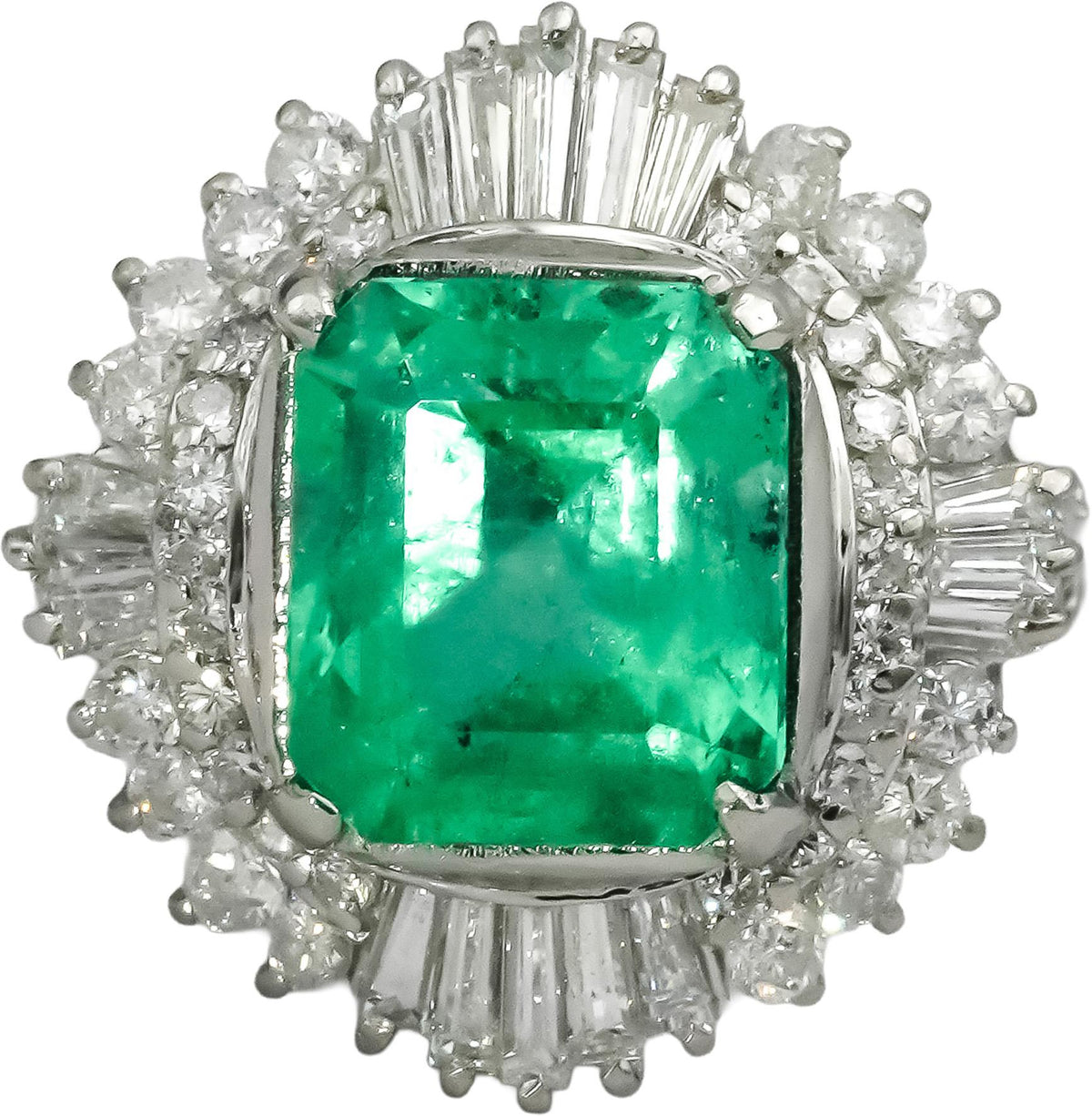 GIA Certified Platinum Natural Colombian Emerald & Diamond Ring 4.15CT Size 5.5