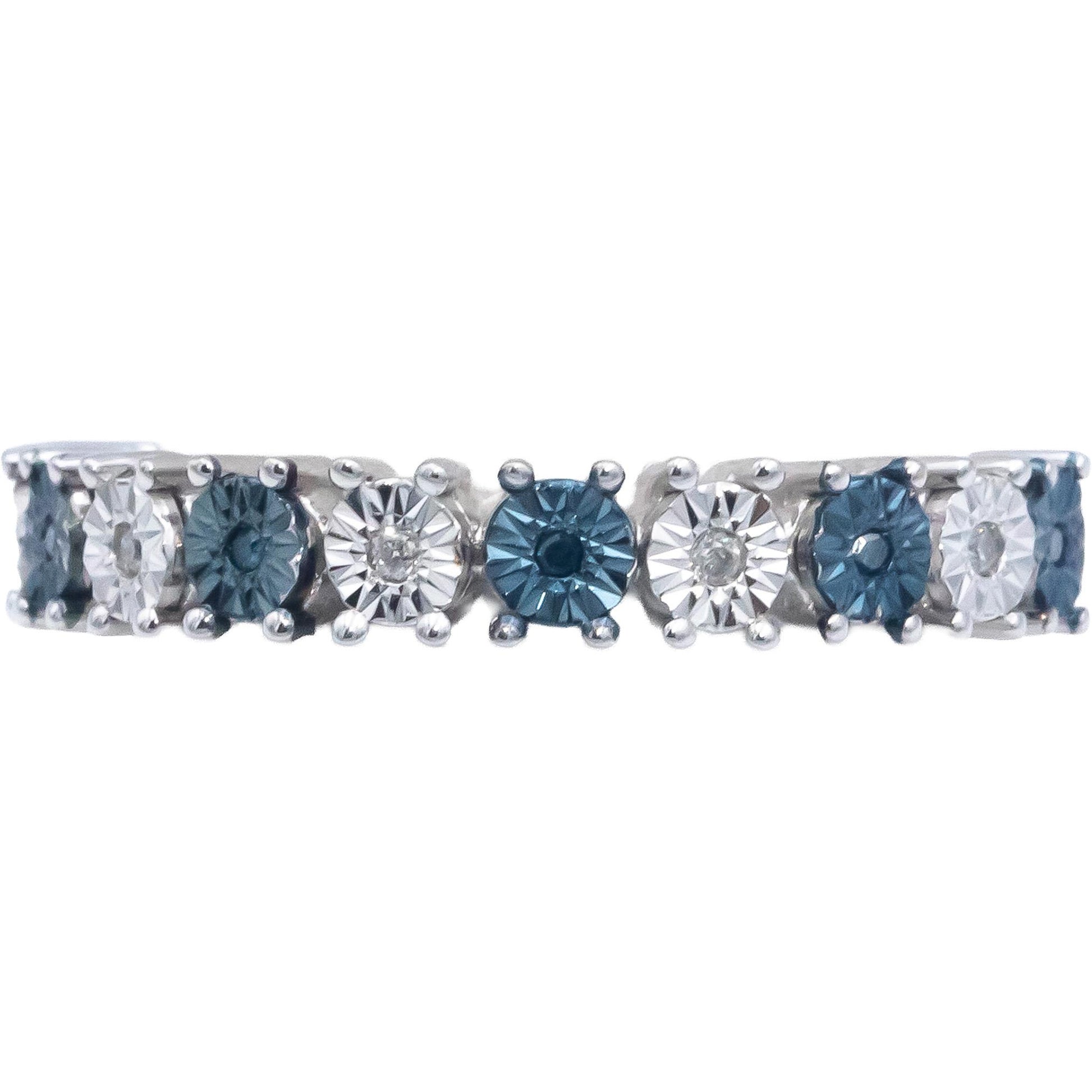 14k White Gold 0.05CT White and Blue Diamond Illusion Setting Band Ring Size 6
