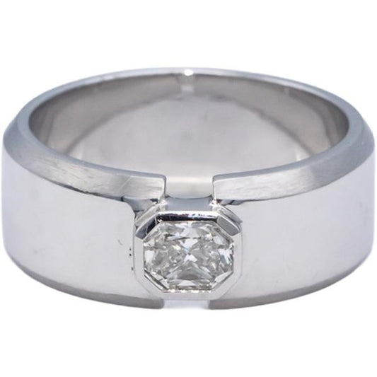 18k White Gold Radiant Cut Diamond Solitaire Men's Ring 0.76CT Size 10.75