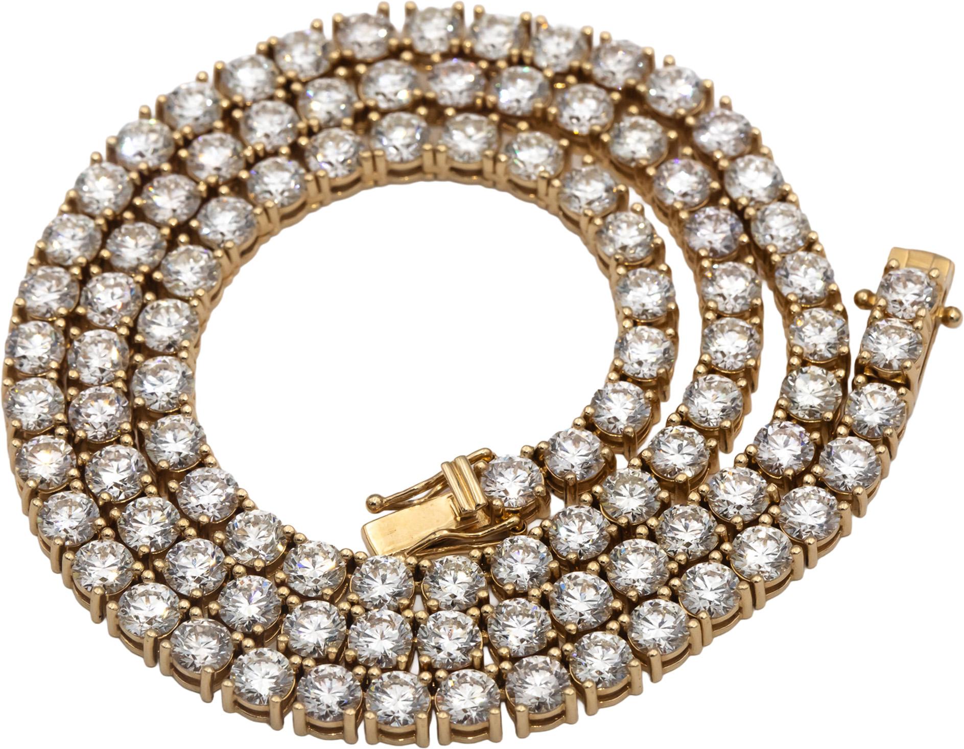 14k Yellow Gold VS Round Diamond Tennis Necklace 33.56CT