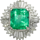 GIA Certified Platinum Natural Colombian Emerald & Diamond Ring 4.15CT Size 5.5