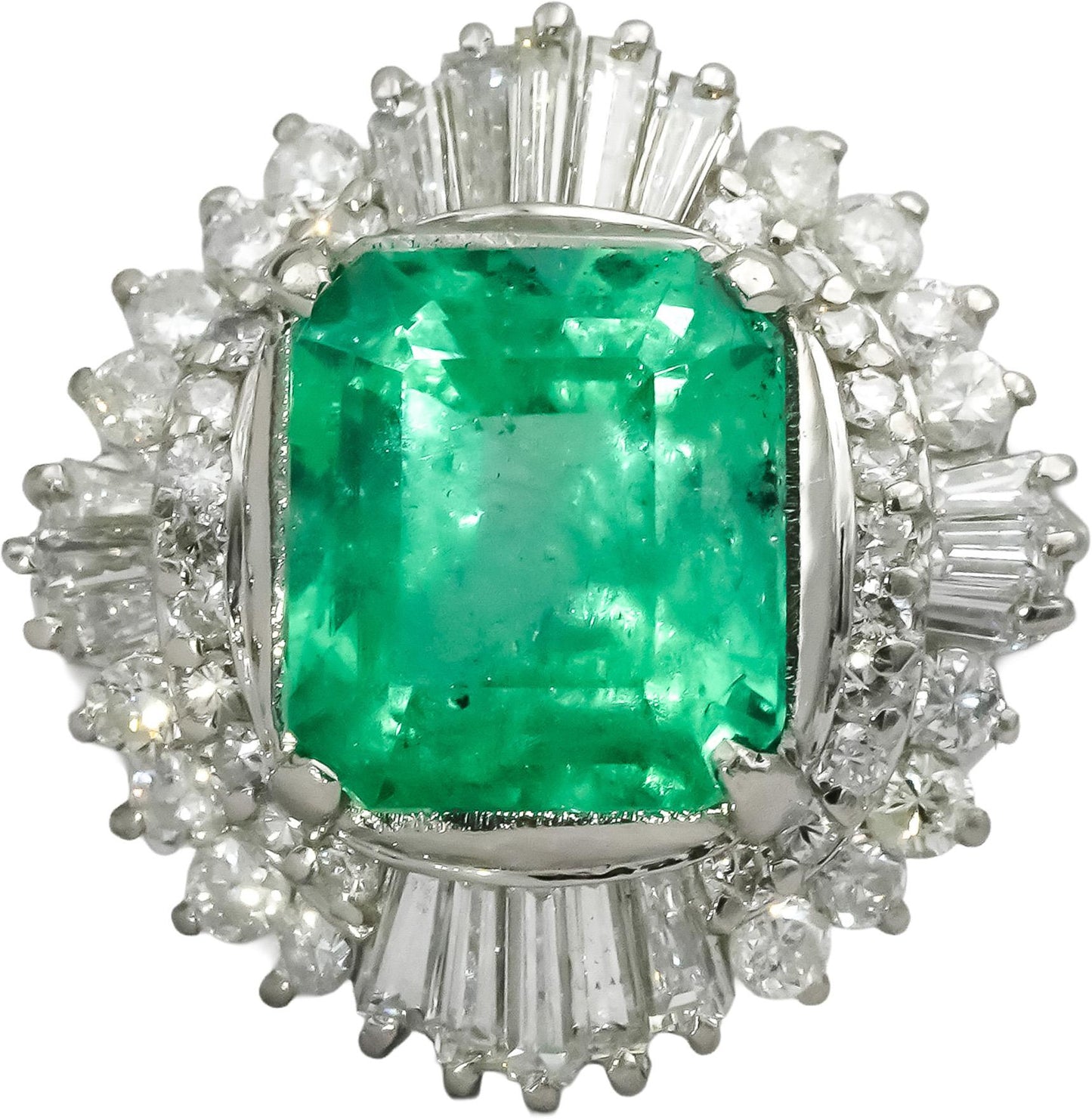 GIA Certified Platinum Natural Colombian Emerald & Diamond Ring 4.15CT Size 5.5