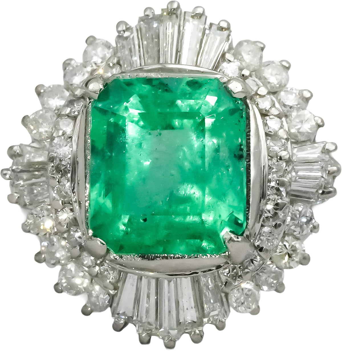 GIA Certified Platinum Natural Colombian Emerald & Diamond Ring 4.15CT Size 5.5