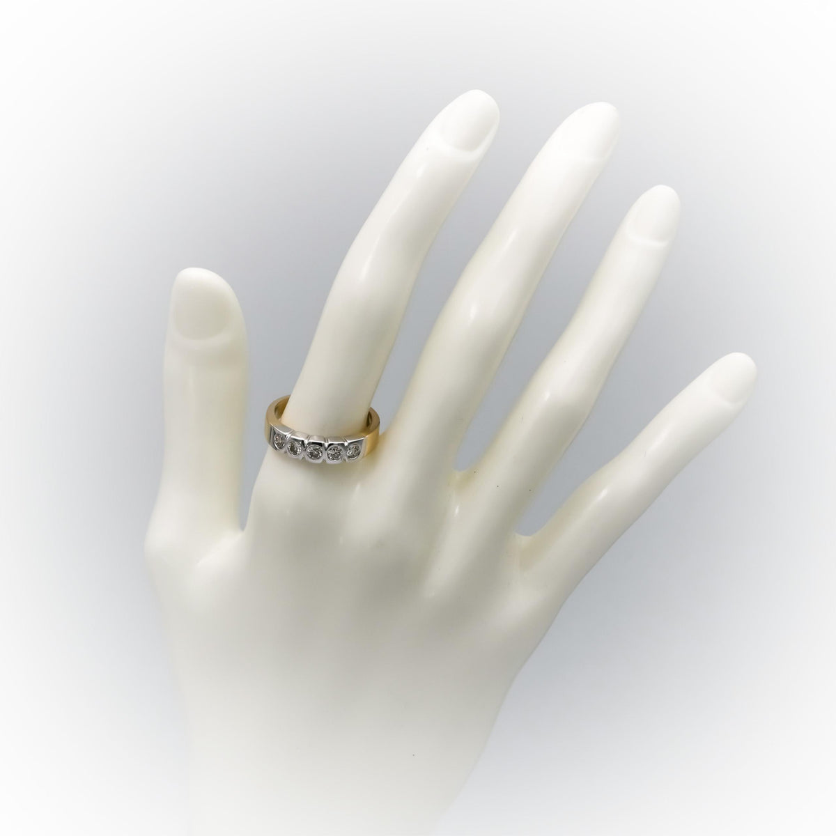 14k White and Yellow Gold VS Round Bezel Diamond Band Ring 0.50CT Size 8