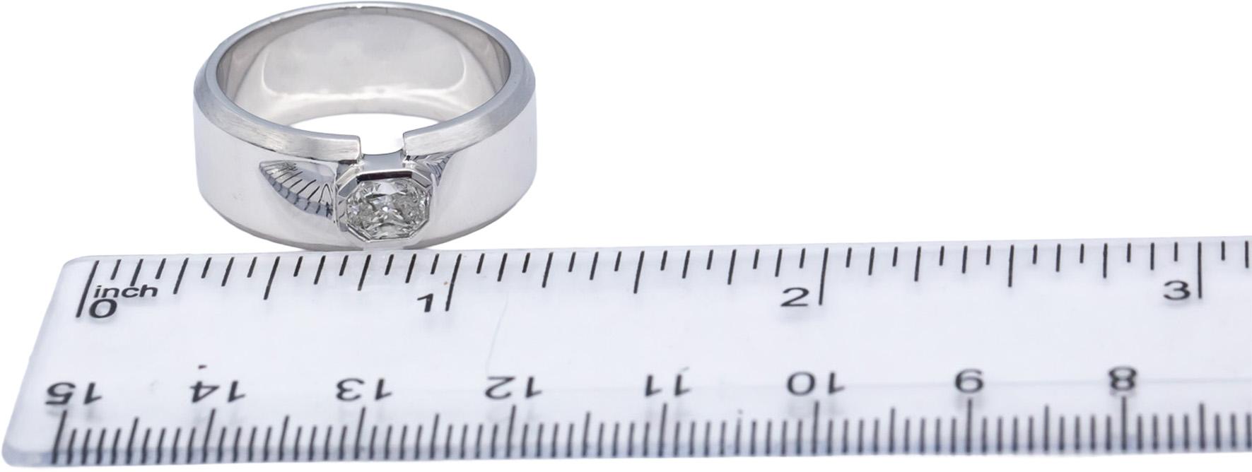 18k White Gold Radiant Cut Diamond Solitaire Men's Ring 0.76CT Size 10.75