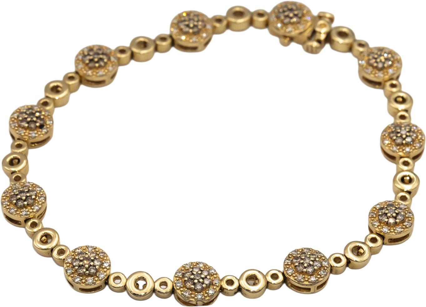 LE VIAN 14k Yellow Gold Round Diamond Cluster Fancy Link Bracelet 0.95CT
