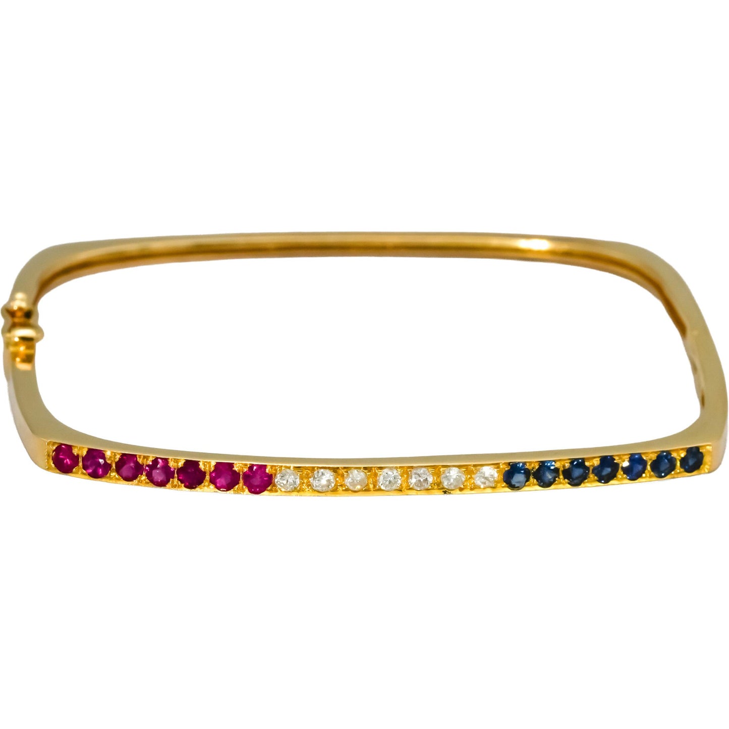 18k Yellow Gold Diamond Ruby and Sapphire Square Stacking Bangle Bracelet 1.0CT