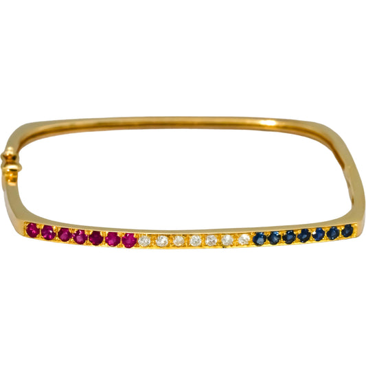18k Yellow Gold Diamond Ruby and Sapphire Square Stacking Bangle Bracelet 1.0CT