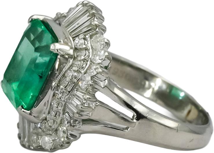 GIA Certified Platinum Natural Colombian Emerald & Diamond Ring 4.15CT Size 5.5