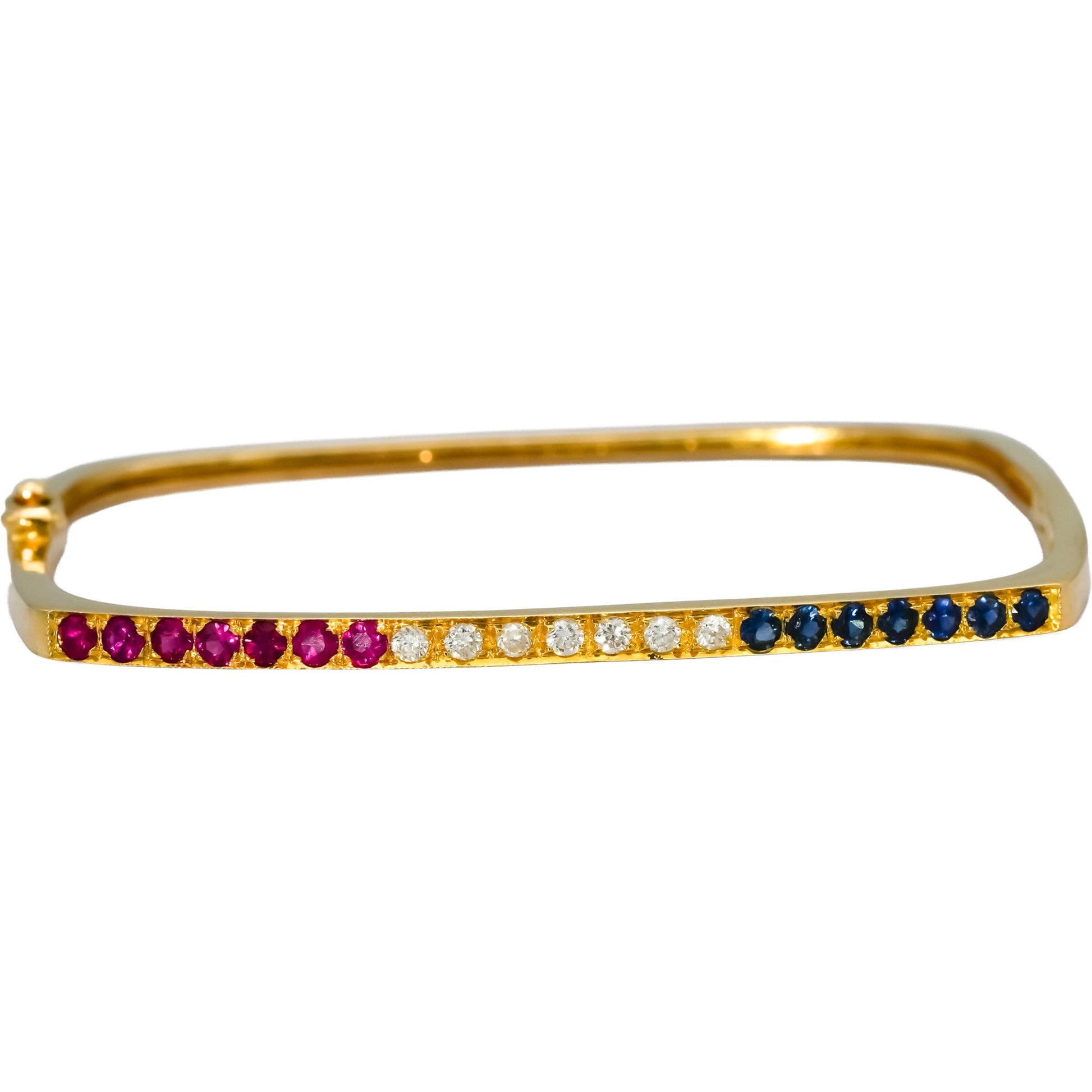 18k Yellow Gold Diamond Ruby and Sapphire Square Stacking Bangle Bracelet 1.0CT