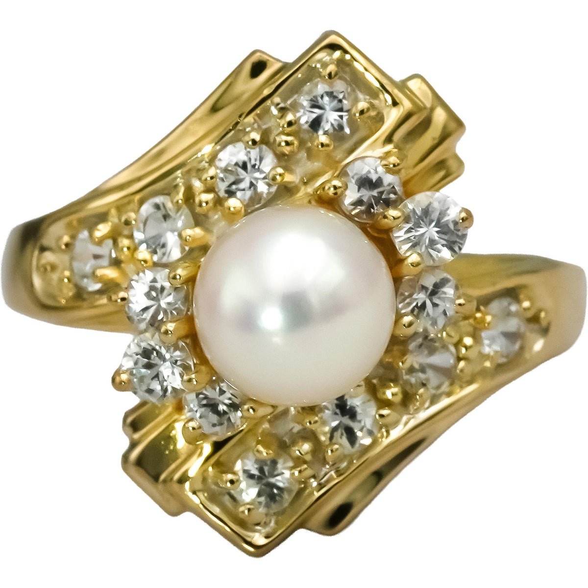 14k Yellow Gold VS Diamond and 6.9mm Pearl Cocktail Ring 0.50CT Size 6.75