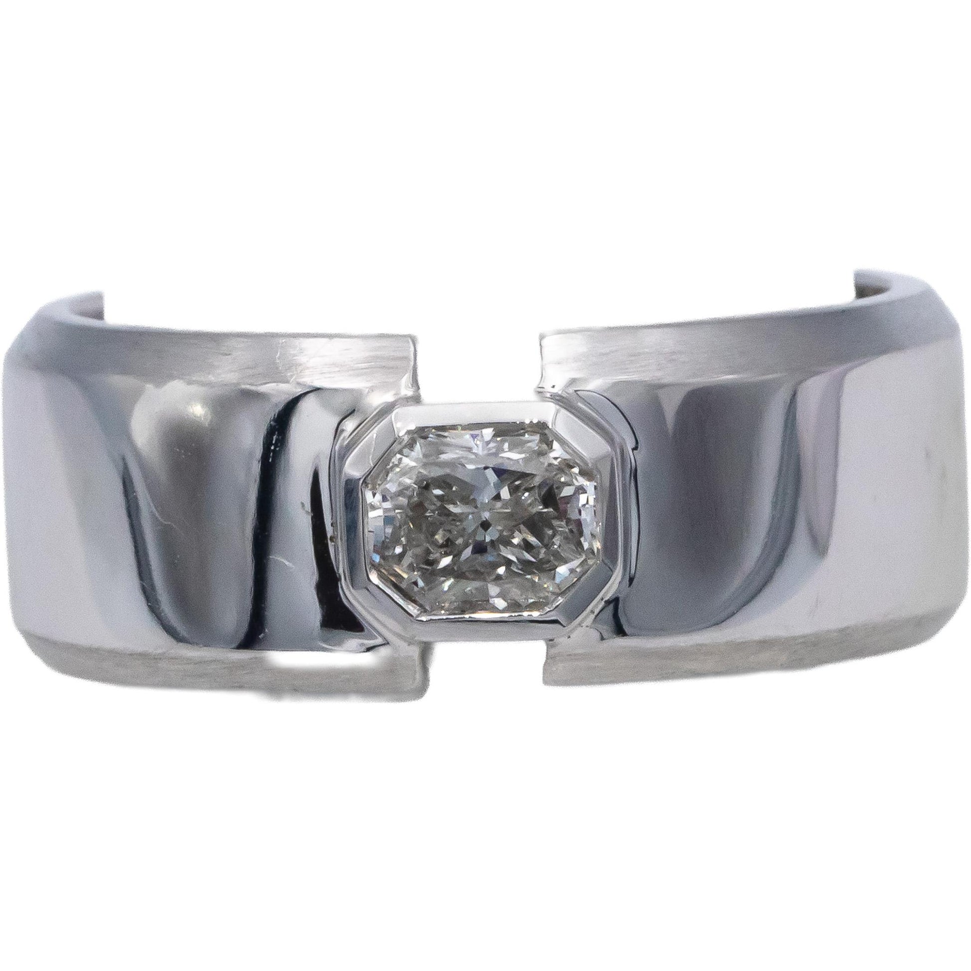 18k White Gold Radiant Cut Diamond Solitaire Men's Ring 0.76CT Size 10.75