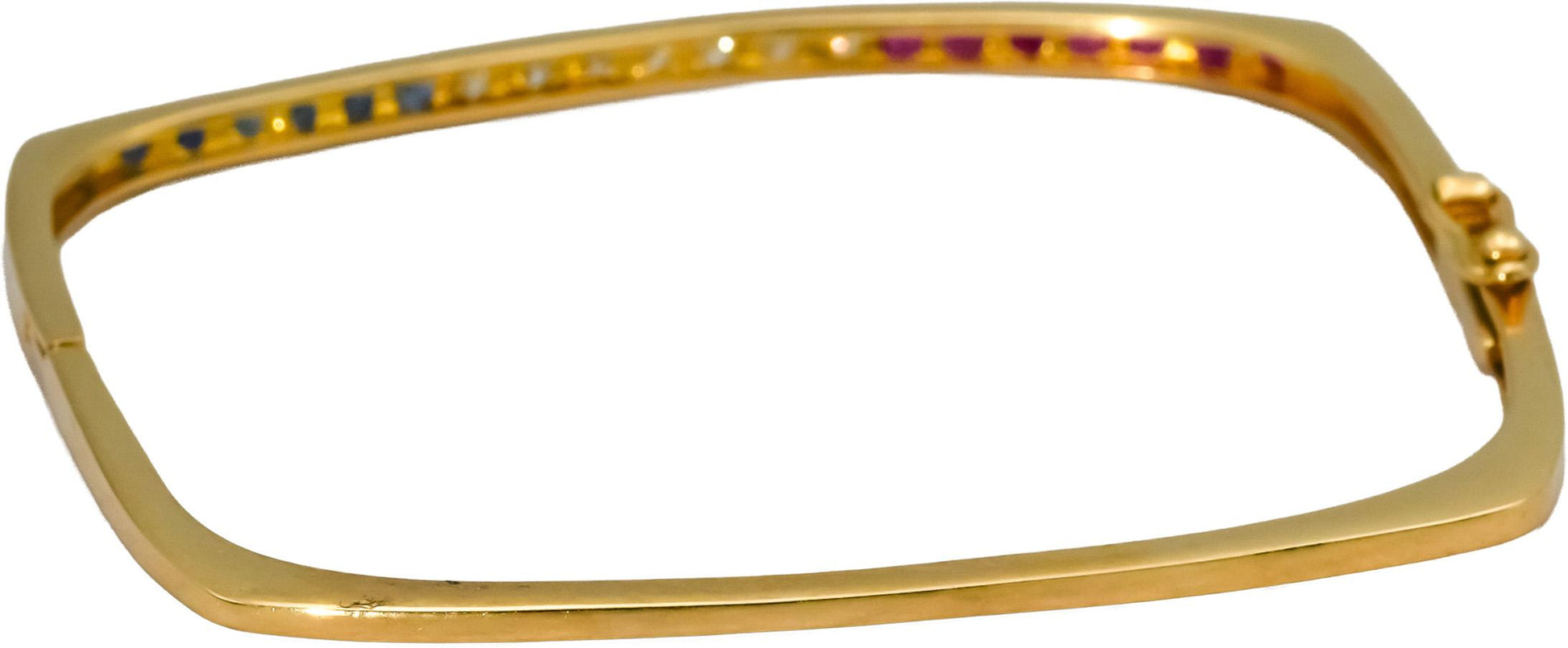 18k Yellow Gold Diamond Ruby and Sapphire Square Stacking Bangle Bracelet 1.0CT
