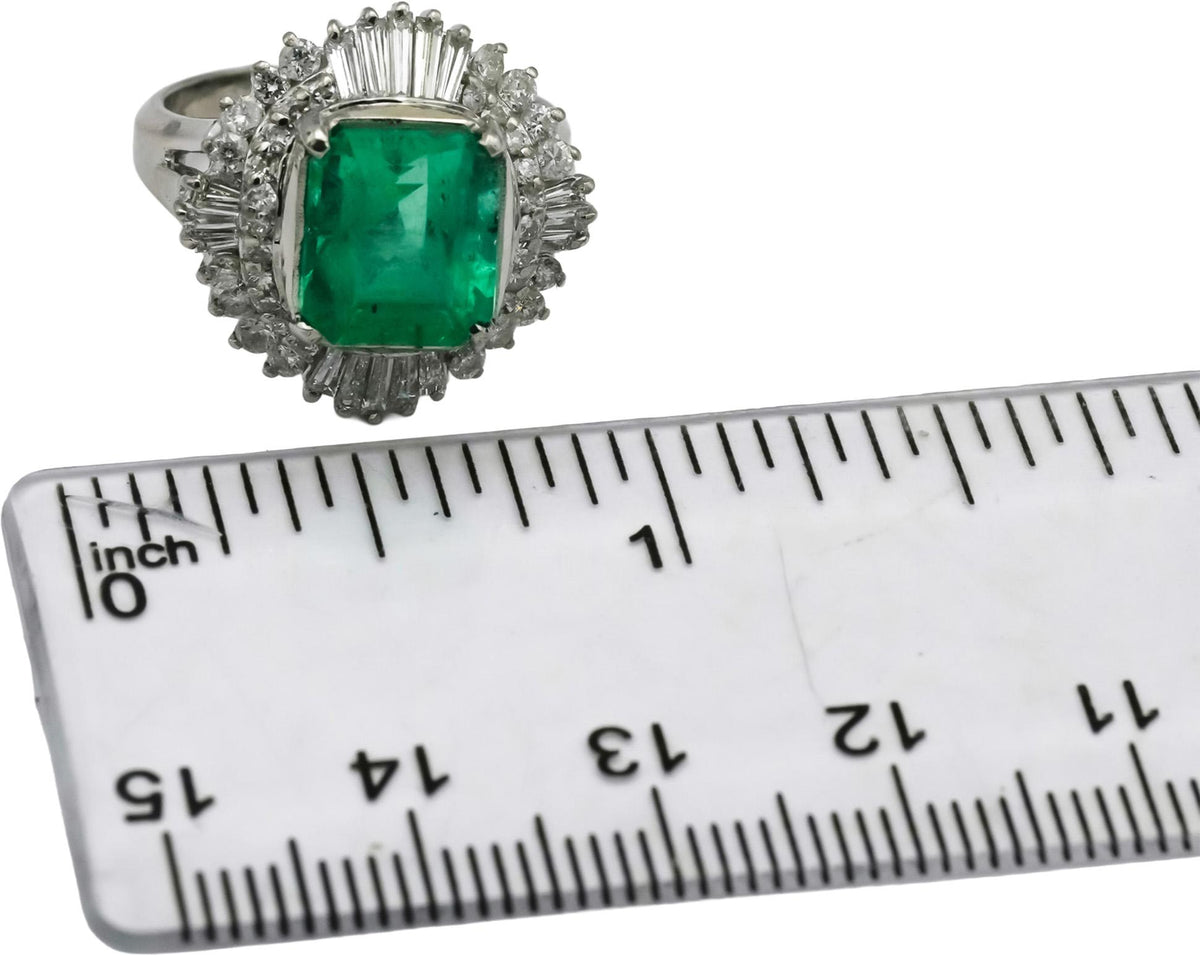 GIA Certified Platinum Natural Colombian Emerald & Diamond Ring 4.15CT Size 5.5