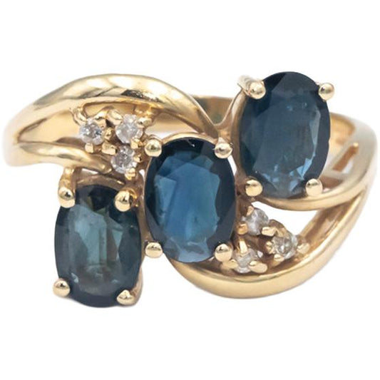 14k Yellow Gold 1.56CT Diamond and Sapphire Cocktail Ring Size 8