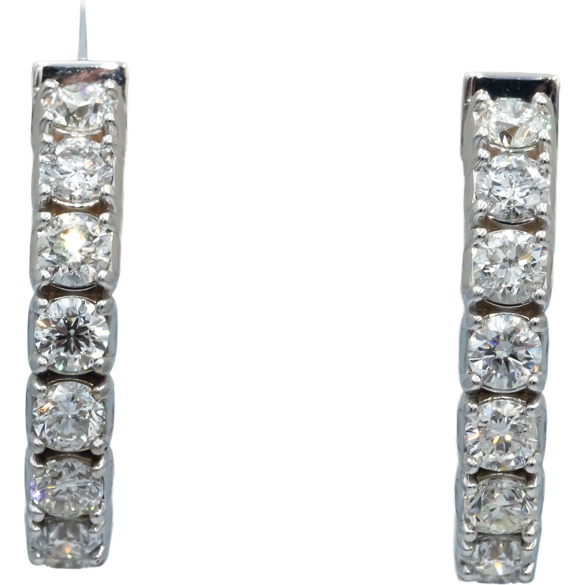 14k White Gold Round Diamond Inside Out Oval Hoop Earrings 7.42CT