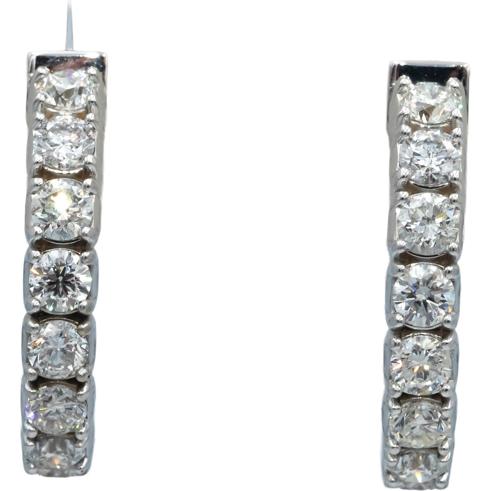 14k White Gold Round Diamond Inside Out Oval Hoop Earrings 7.42CT