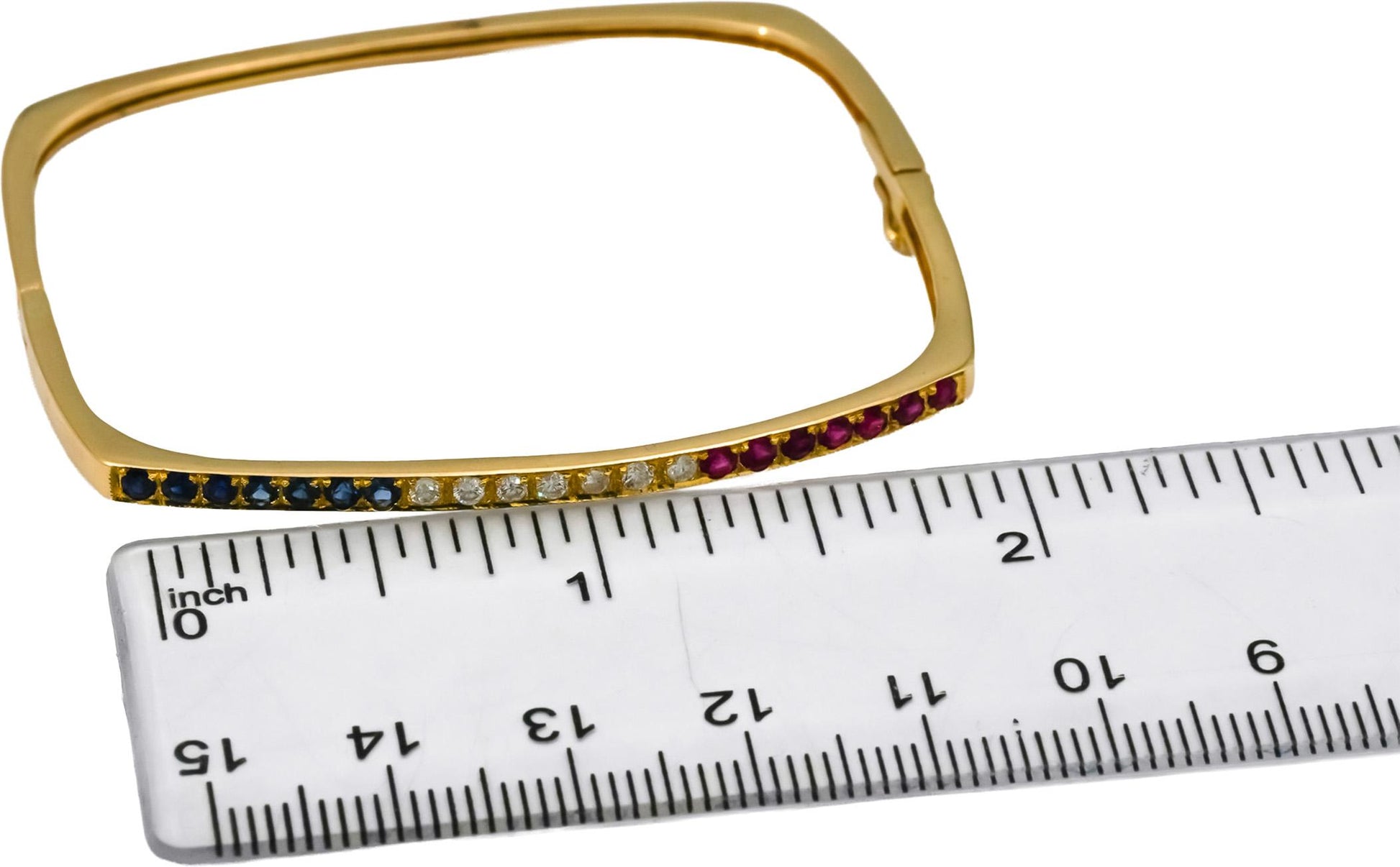 18k Yellow Gold Diamond Ruby and Sapphire Square Stacking Bangle Bracelet 1.0CT