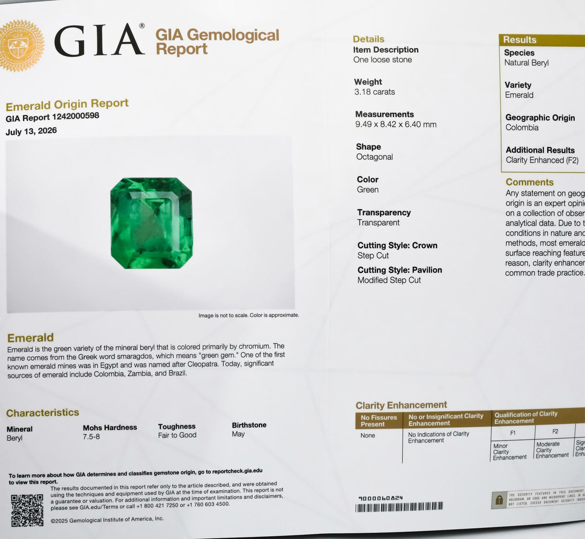 GIA Certified Platinum Natural Colombian Emerald & Diamond Ring 4.15CT Size 5.5