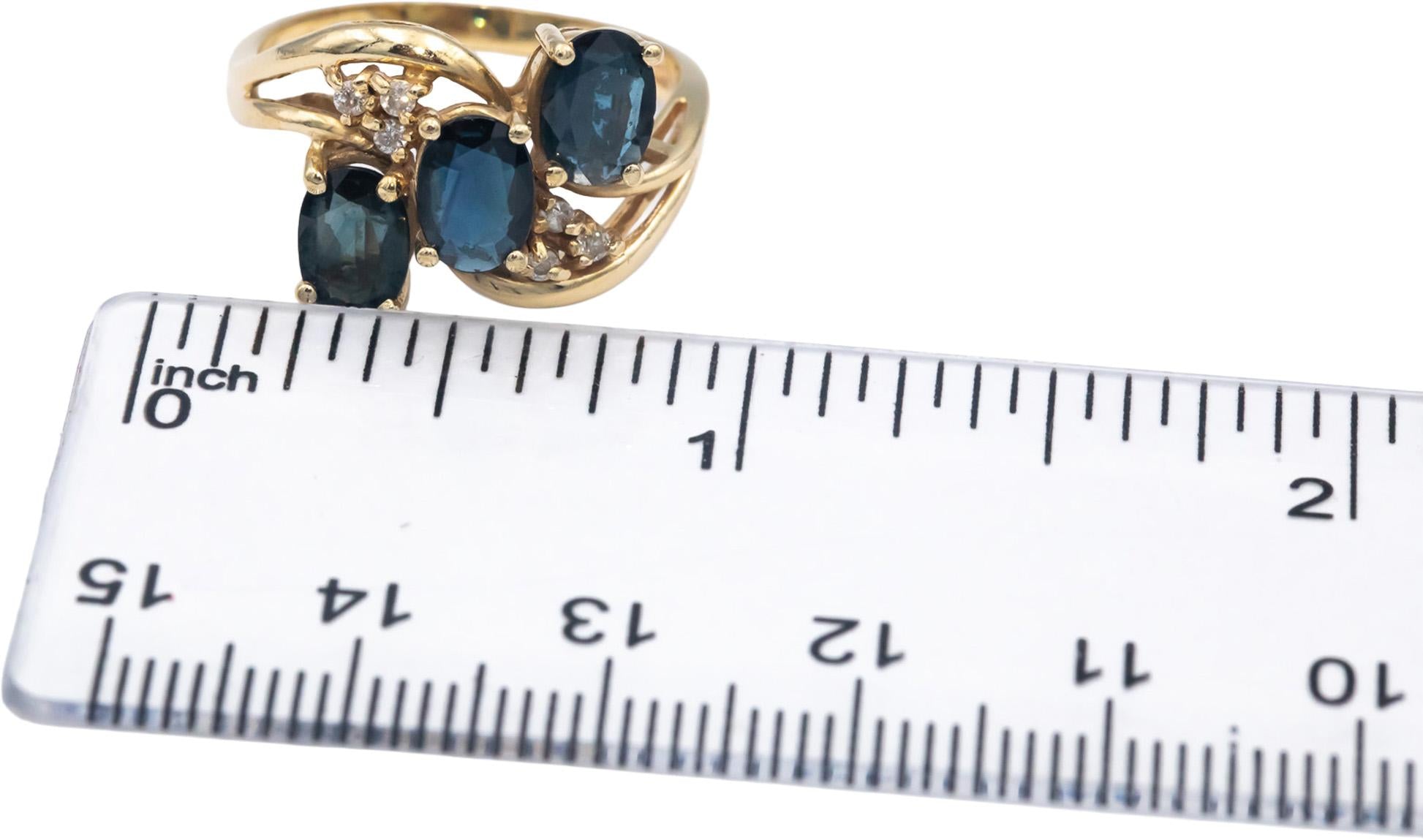 14k Yellow Gold 1.56CT Diamond and Sapphire Cocktail Ring Size 8