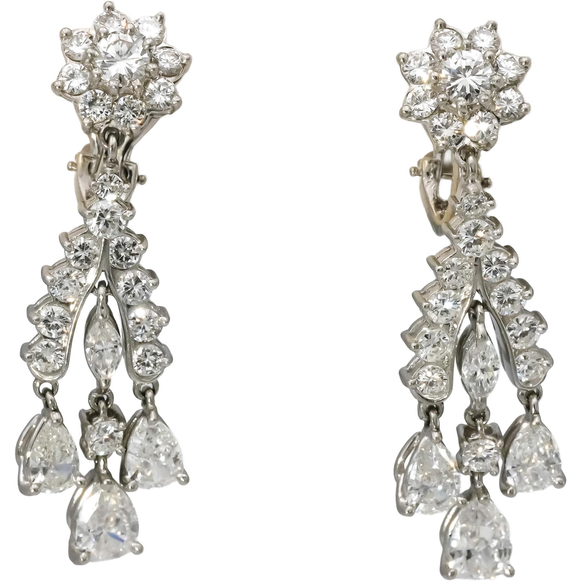 Platinum VS Pear Marquise Round Diamond Drop Dangle Earrings 6.0CT