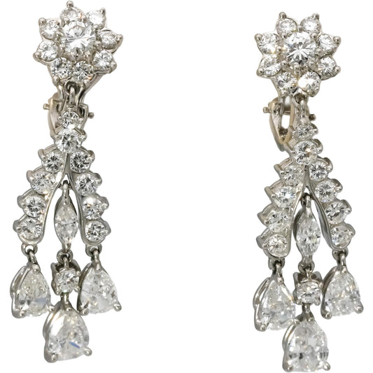 Platinum VS Pear Marquise Round Diamond Drop Dangle Earrings 6.0CT