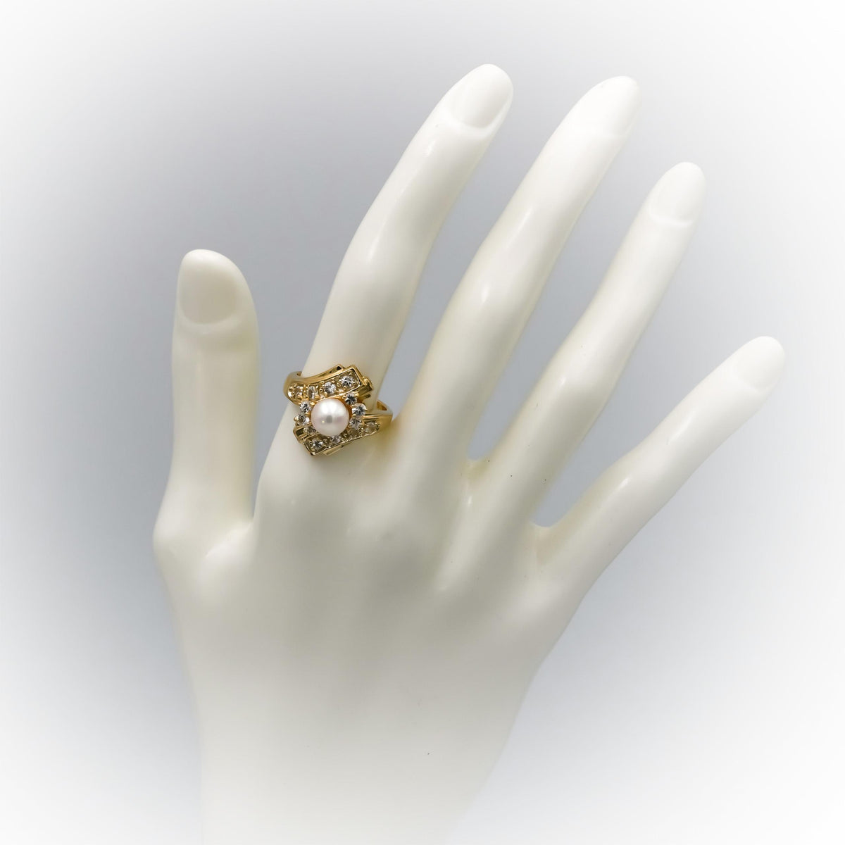 14k Yellow Gold VS Diamond and 6.9mm Pearl Cocktail Ring 0.50CT Size 6.75