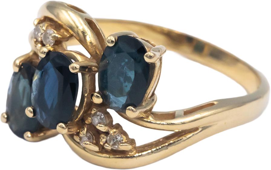 14k Yellow Gold 1.56CT Diamond and Sapphire Cocktail Ring Size 8