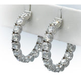 14k White Gold Round Diamond Inside Out Oval Hoop Earrings 7.42CT