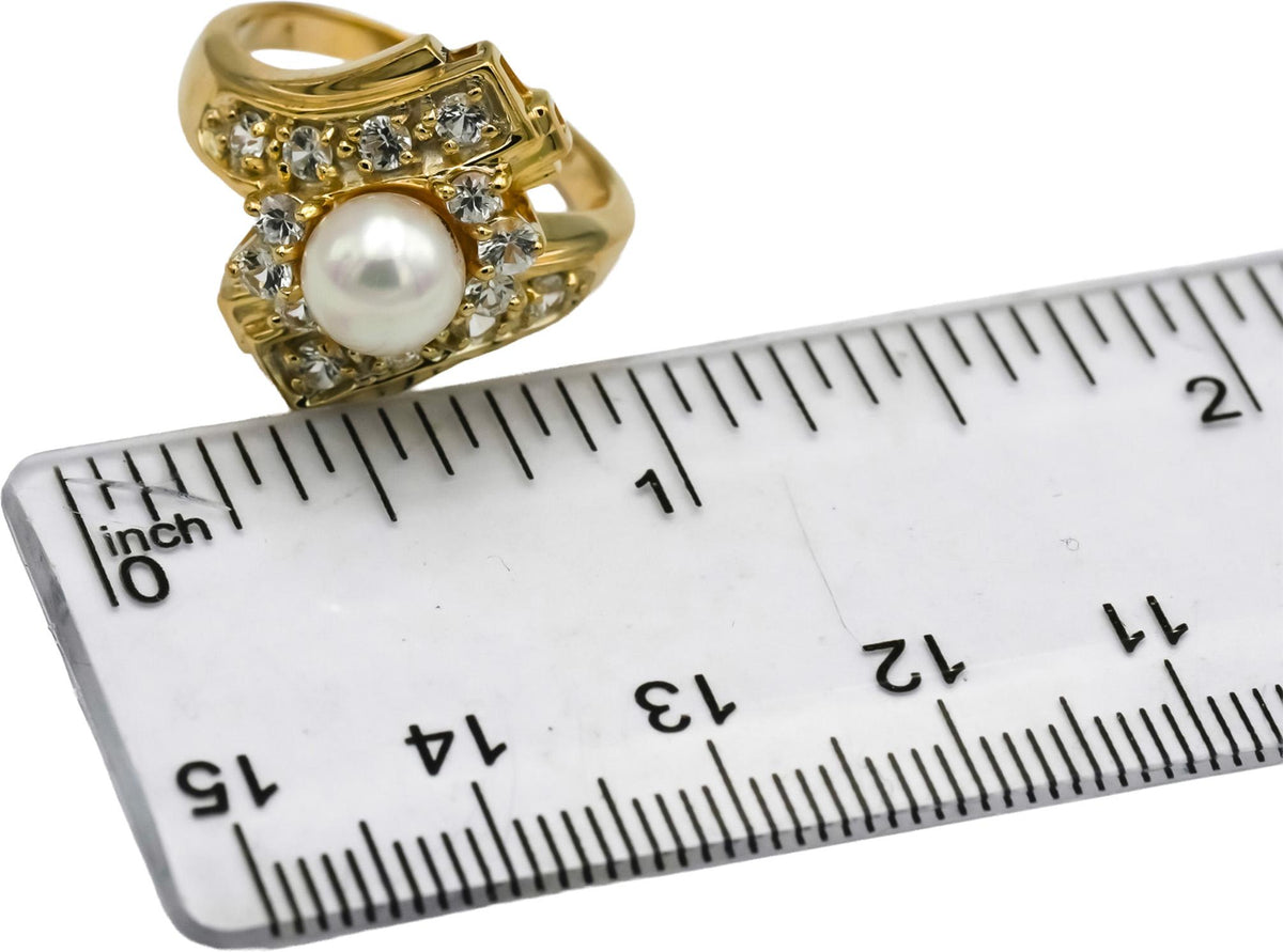 14k Yellow Gold VS Diamond and 6.9mm Pearl Cocktail Ring 0.50CT Size 6.75