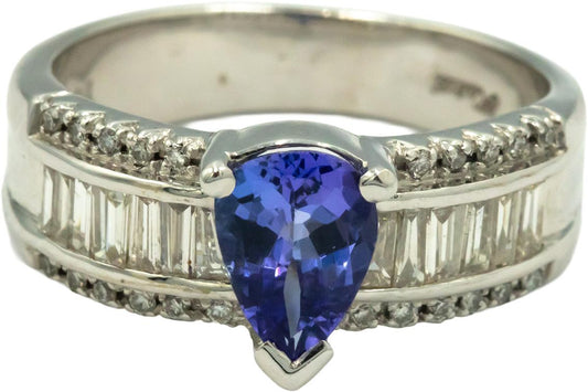 Designer 18K White Gold 1.50CT Diamond & Tanzanite Ring Size 7.75