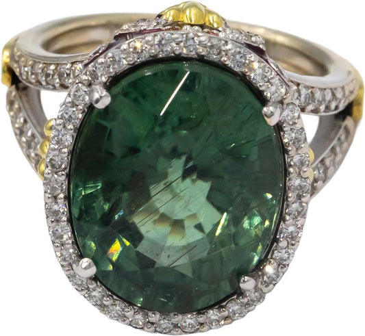 STAMBOLIAN 18k White Yellow Gold Diamond & Tourmaline Cocktail Ring 11.85CT