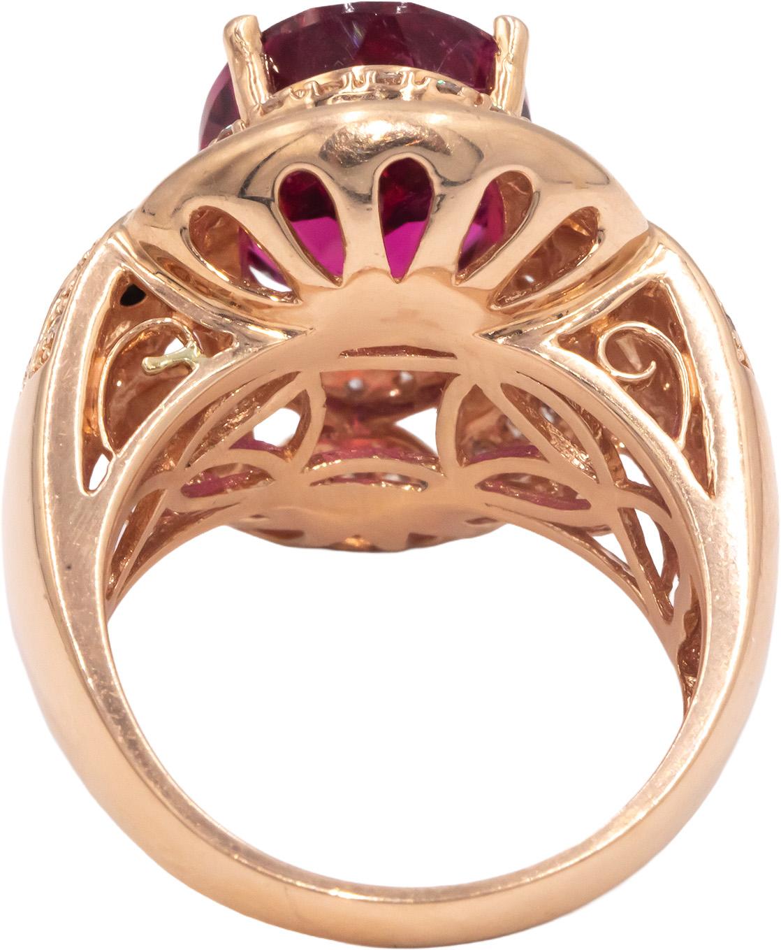 14k Yellow Gold Diamond and Pink Tourmaline Cocktail Ring 7.0CT Size 8