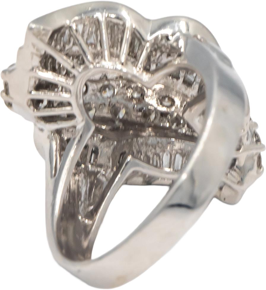 14k White Gold Round & Baguette Diamond Cluster Cocktail Ring 3.50CT Size 8