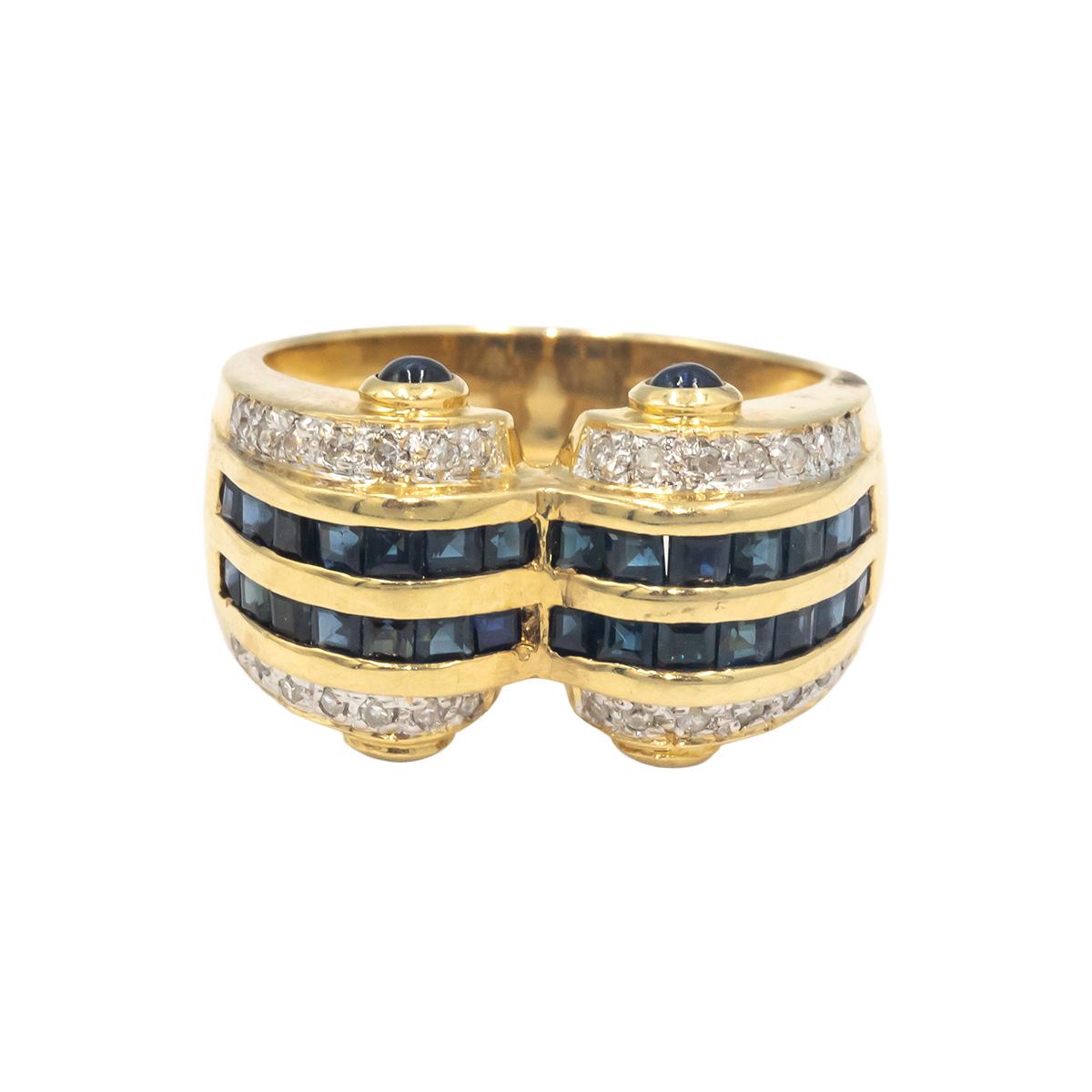 14k Yellow Gold Round Diamond and Square Sapphire Ring 0.62CT Size 6.5