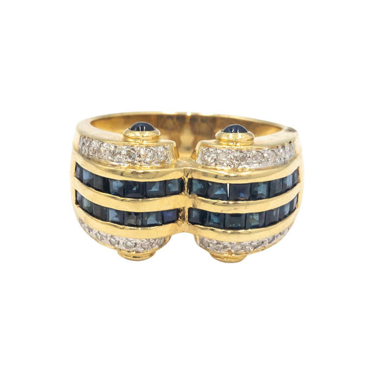 14k Yellow Gold 0.62CT Diamond and Sapphire Ring Size 6.5