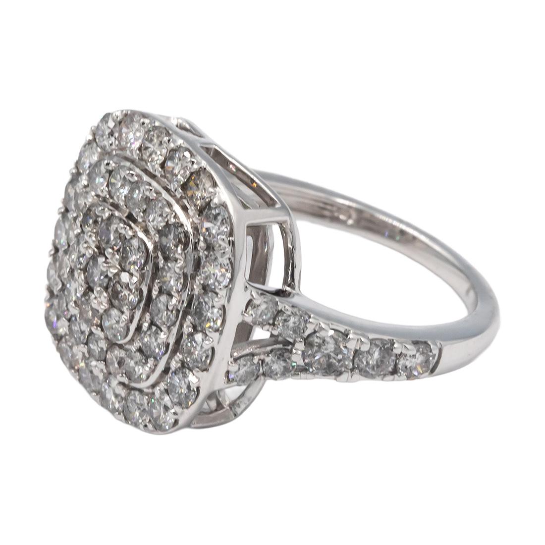 10K White Gold Jumbo Round Diamond Cluster Statement Ring 2.0 cts