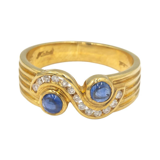KALATI 18k Yellow Gold 0.40CT Diamond and Sapphire Swirl Band Ring Size 6