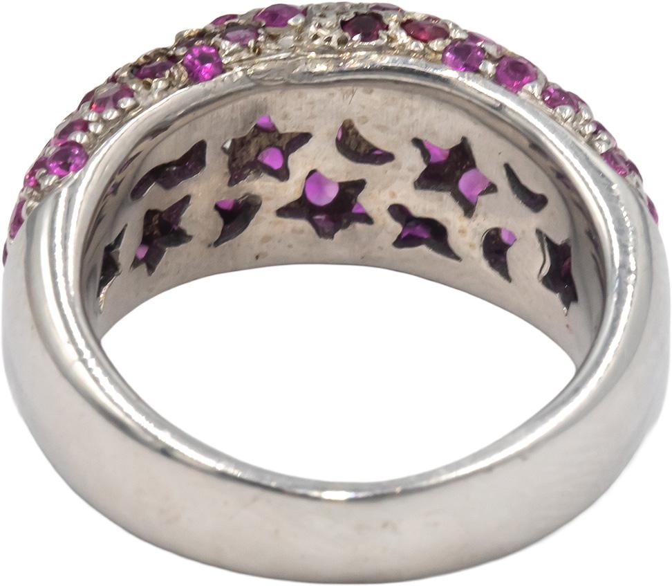 18k White Gold 1.50CT VS Diamond and Ruby Cluster Dome Ring Size 5.75