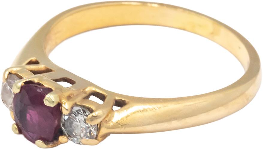 14k Yellow Gold 0.80CT Diamond and Ruby Three Stone Ring Size 7.5