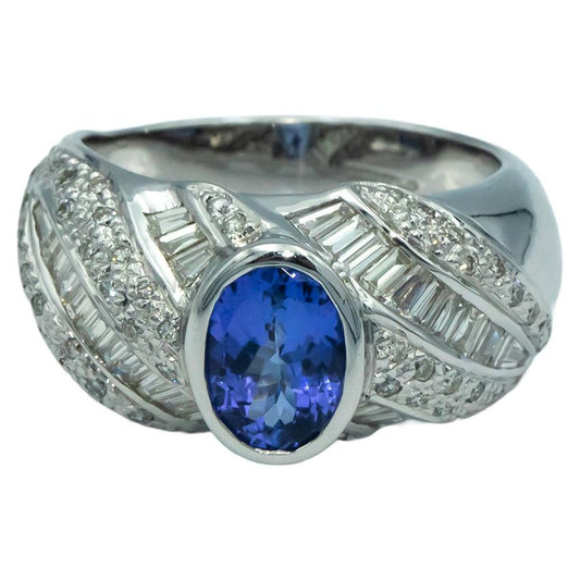 KALATI 18K White Gold 1.84CT Diamond and Tanzanite Cocktail Ring Size 6