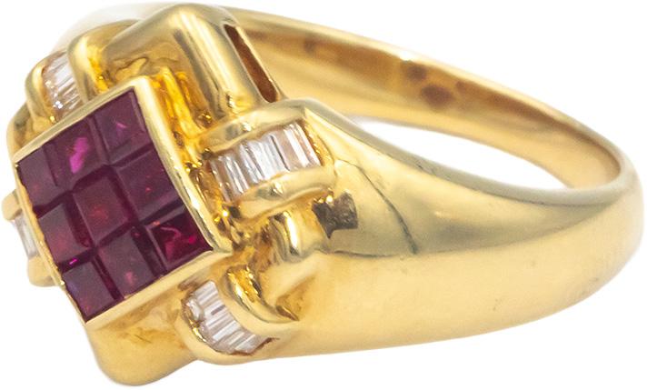 18k Yellow Gold 0.70CT Diamond and Ruby Cocktail Ring Size 6.25