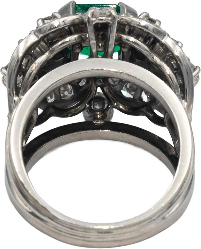 Vintage Antique 14k White Gold Diamond and Emerald Cocktail Ring 2.40CT Size 4.5