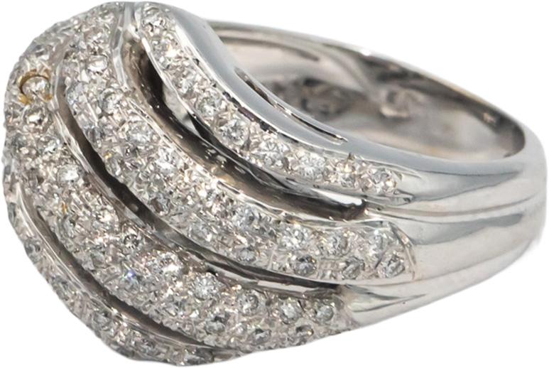 18K White Gold Diamond Dome Ribbon Band Cocktail Ring 1.0cts  Size 6.50